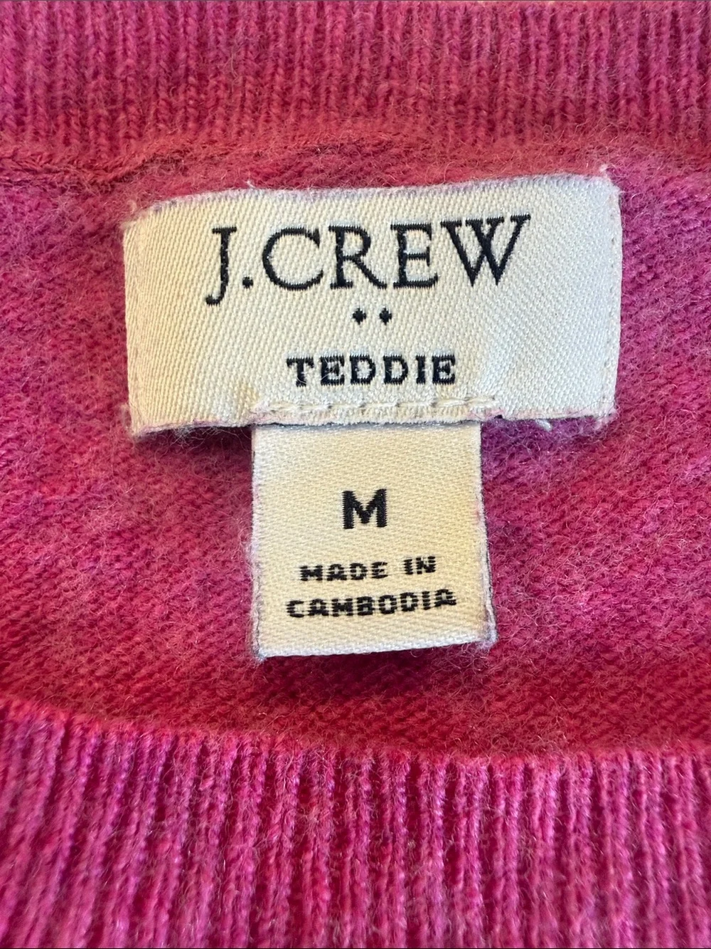 J.Crew Teddie Crewneck Cotton Wool Blend Sweater Fuchsia Pink | Size M